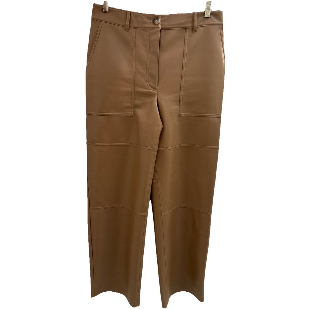 Aritzia Wilfred Pants Womens 10 Brown Melina Vegan Leather High Waist Chic Edgy